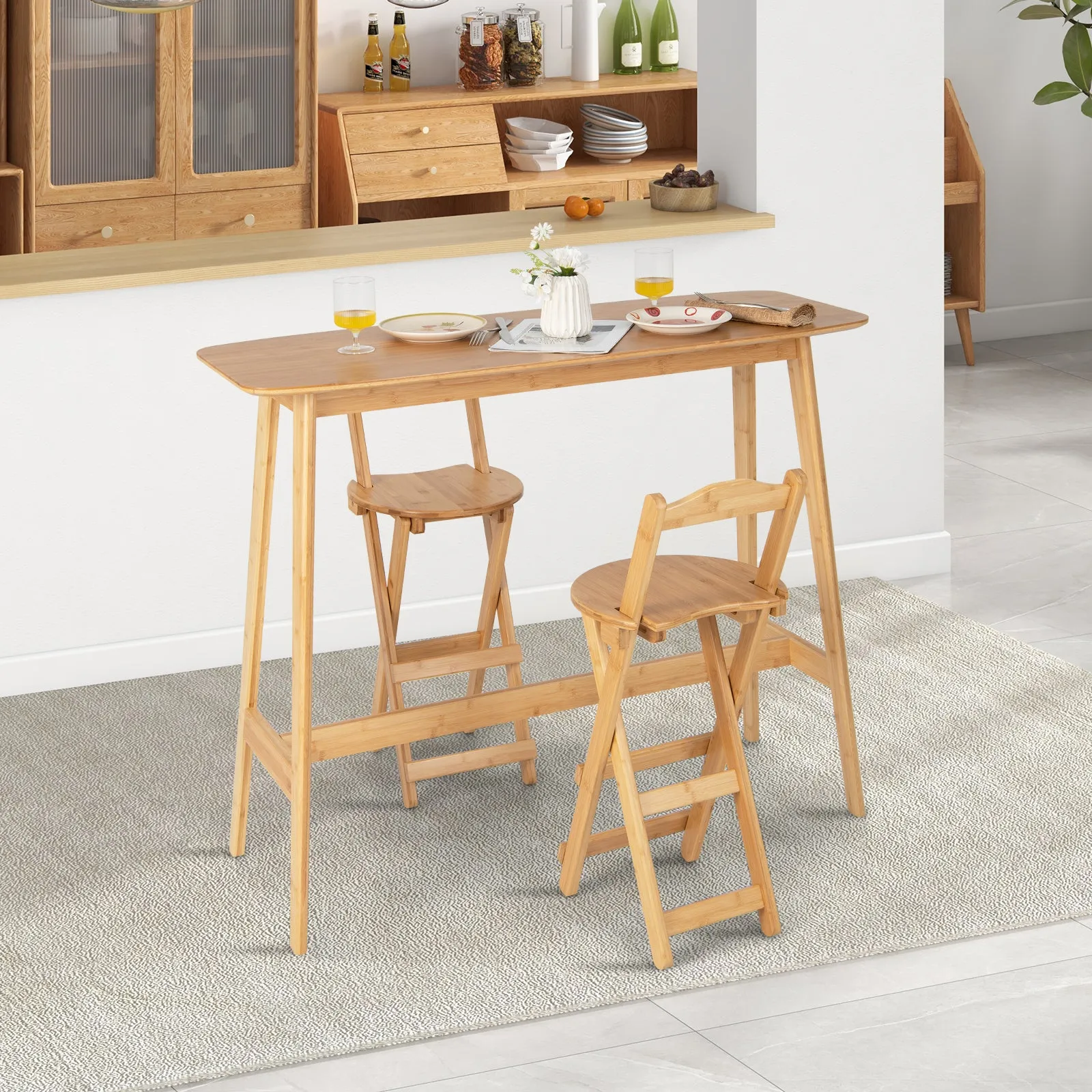 120x45x99cm Bamboo Bar Table with Footrest and Footpads for Home Kitchen