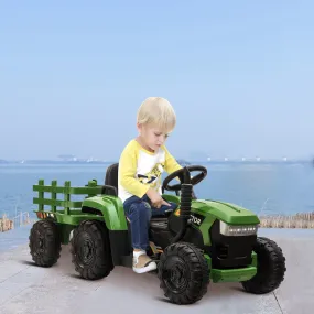 12V Kids Ride On Tractor with Trailer, Battery Powered Electric Car w/ Music, USB, Music, LED Lights, Vehicle Toy for 3 to 6 Ages, Dark Green