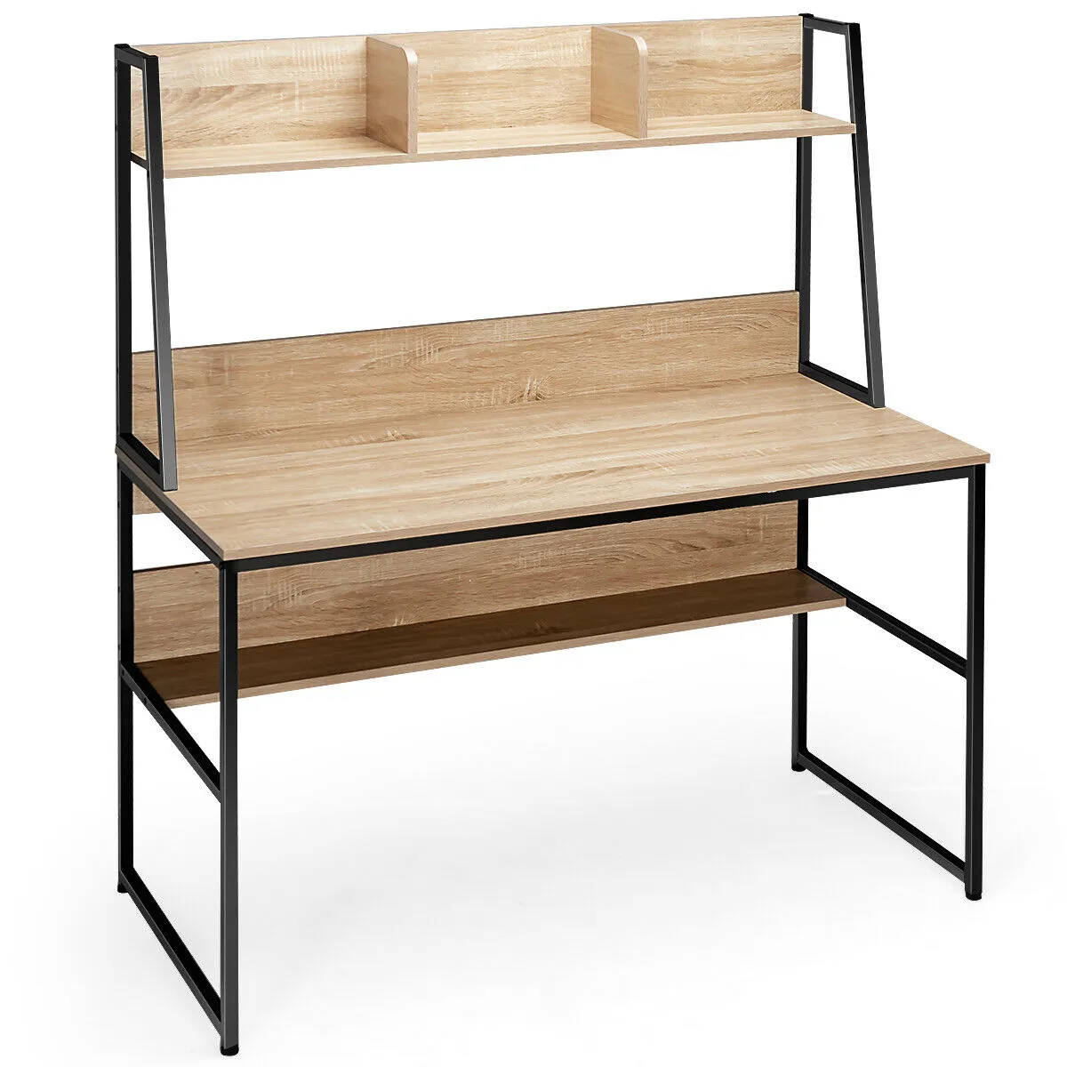 2 in 1 Computer Desk with Storage Bookshelf for Bedroom-Natural