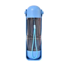 2-in-1 Portable Pet Water and Food Bottle - Leak-Proof Design with Water Lock and Easy Dispenser,300ml Water 200ml food feeder  Blue Colour