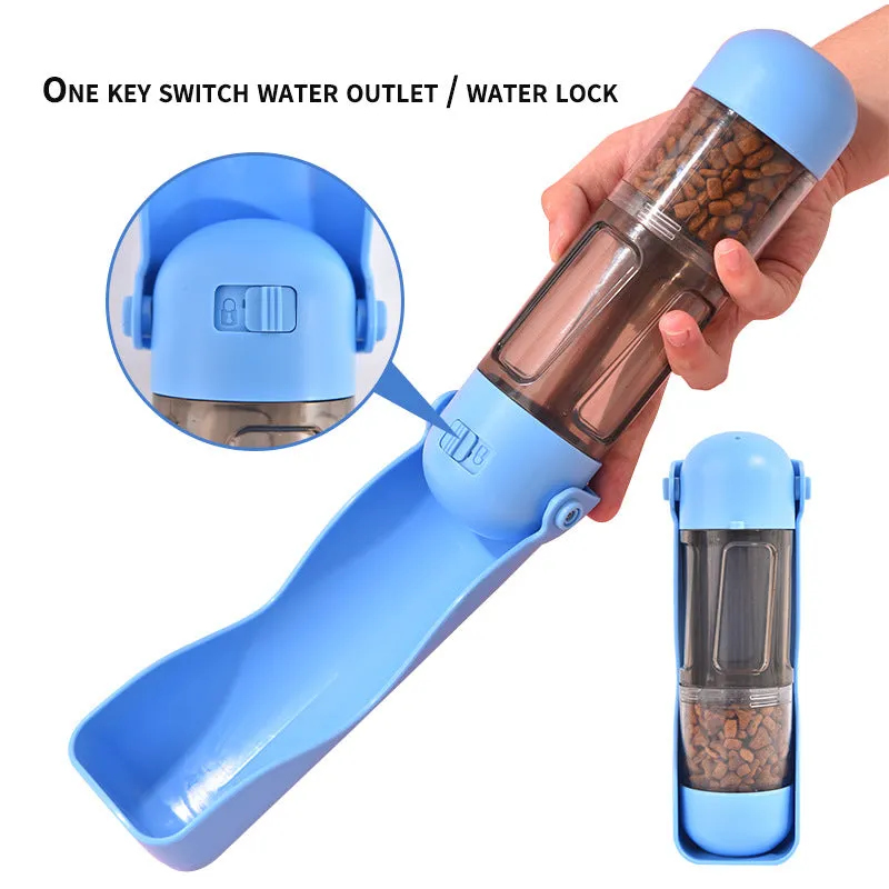 2-in-1 Portable Pet Water and Food Bottle - Leak-Proof Design with Water Lock and Easy Dispenser,300ml Water 200ml food feeder Blue Colour