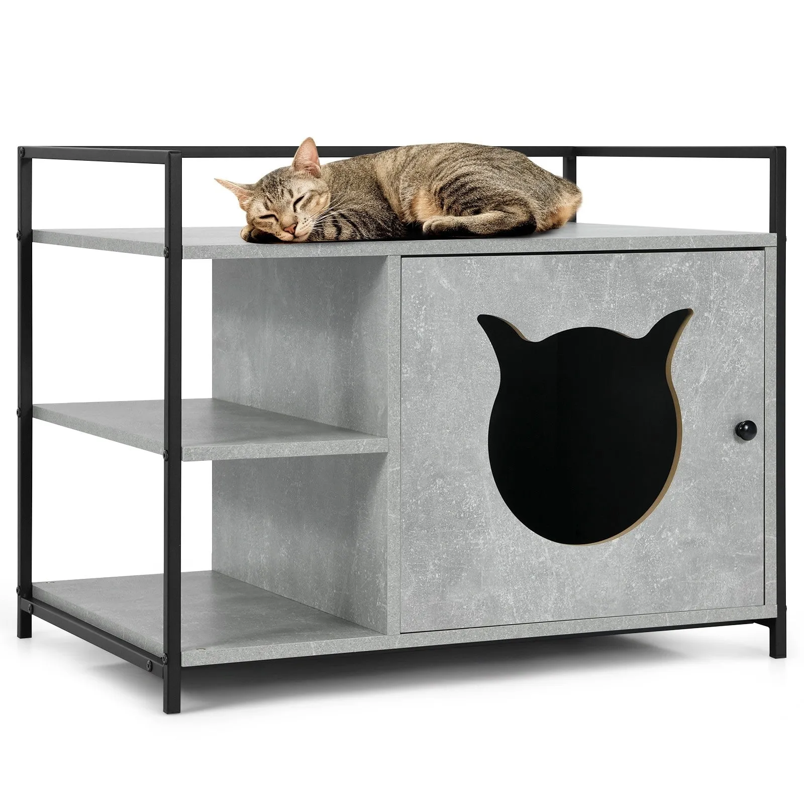 2-Tier Hidden Pet Cat Litter Cabinet - Gray