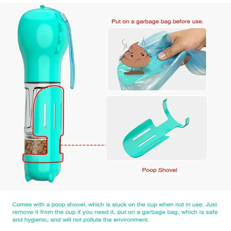 4-in-1 Portable Pet Water Bottle & Feeder with Poop Dispenser