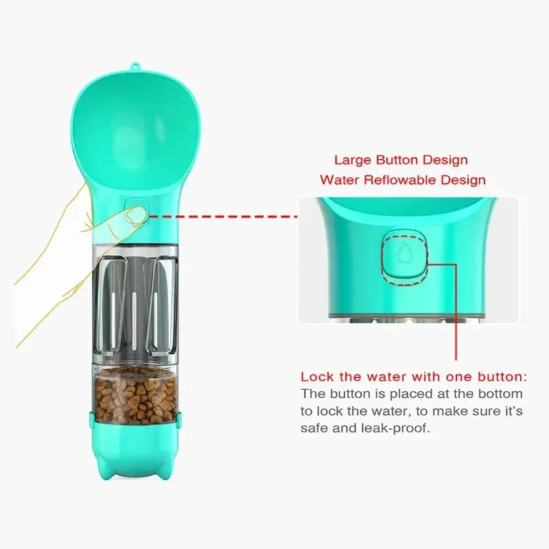 4-in-1 Portable Pet Water Bottle & Feeder with Poop Dispenser