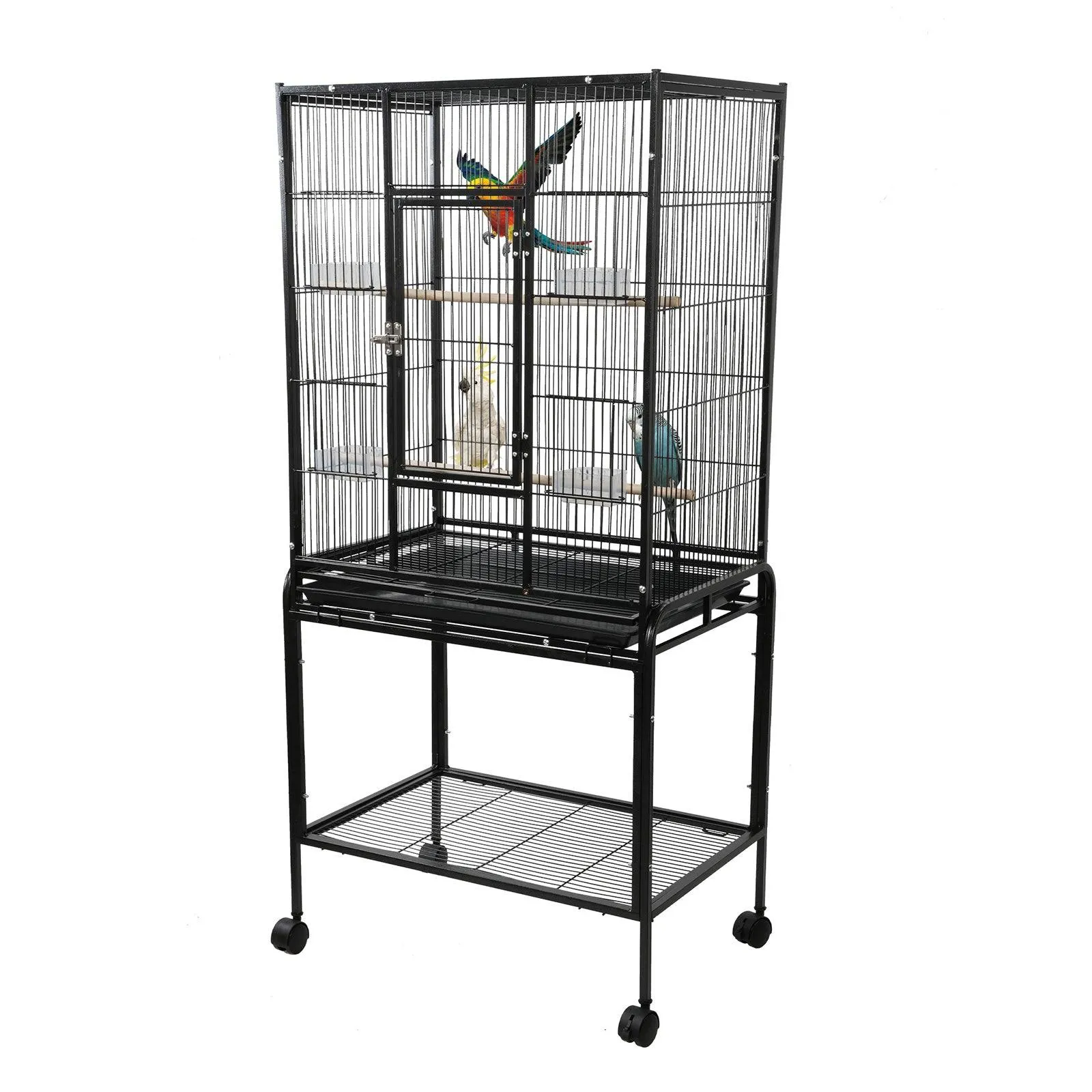 53 Inch Bird Cage with Rolling Stand & Storage Shelf, Large Iron Parrot Cage for Cockatiel, Conure, Lovebird, Parakeets