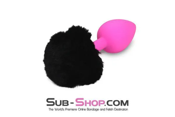 6870M      Jet Black Powder Puff Butt Plug Tail, Large Pink Silicone Plug - LAST CHANCE - Final Closeout!