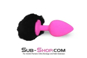 6870M      Jet Black Powder Puff Butt Plug Tail, Large Pink Silicone Plug - LAST CHANCE - Final Closeout!