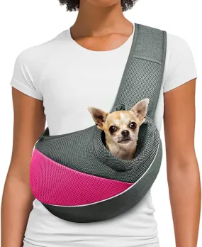 Adjustable Breathable Mesh Dog Sling Carrier for Small Pets (S - up to 6 lbs, Pink/Grey) with Anti-Pinch Hair Design