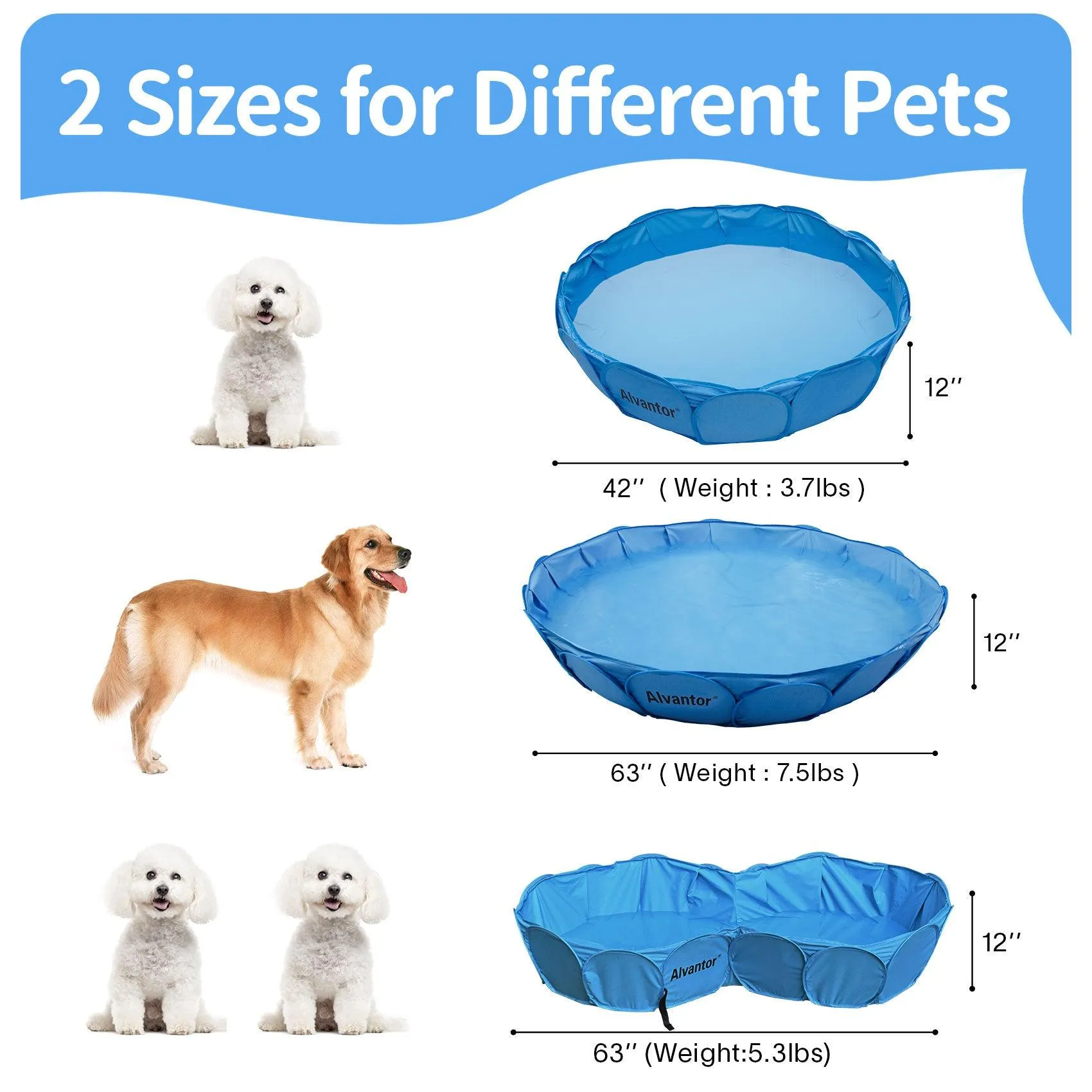 Alvantor Double Swimming Pool Pet Bathing Tub Portable Kiddie Pools