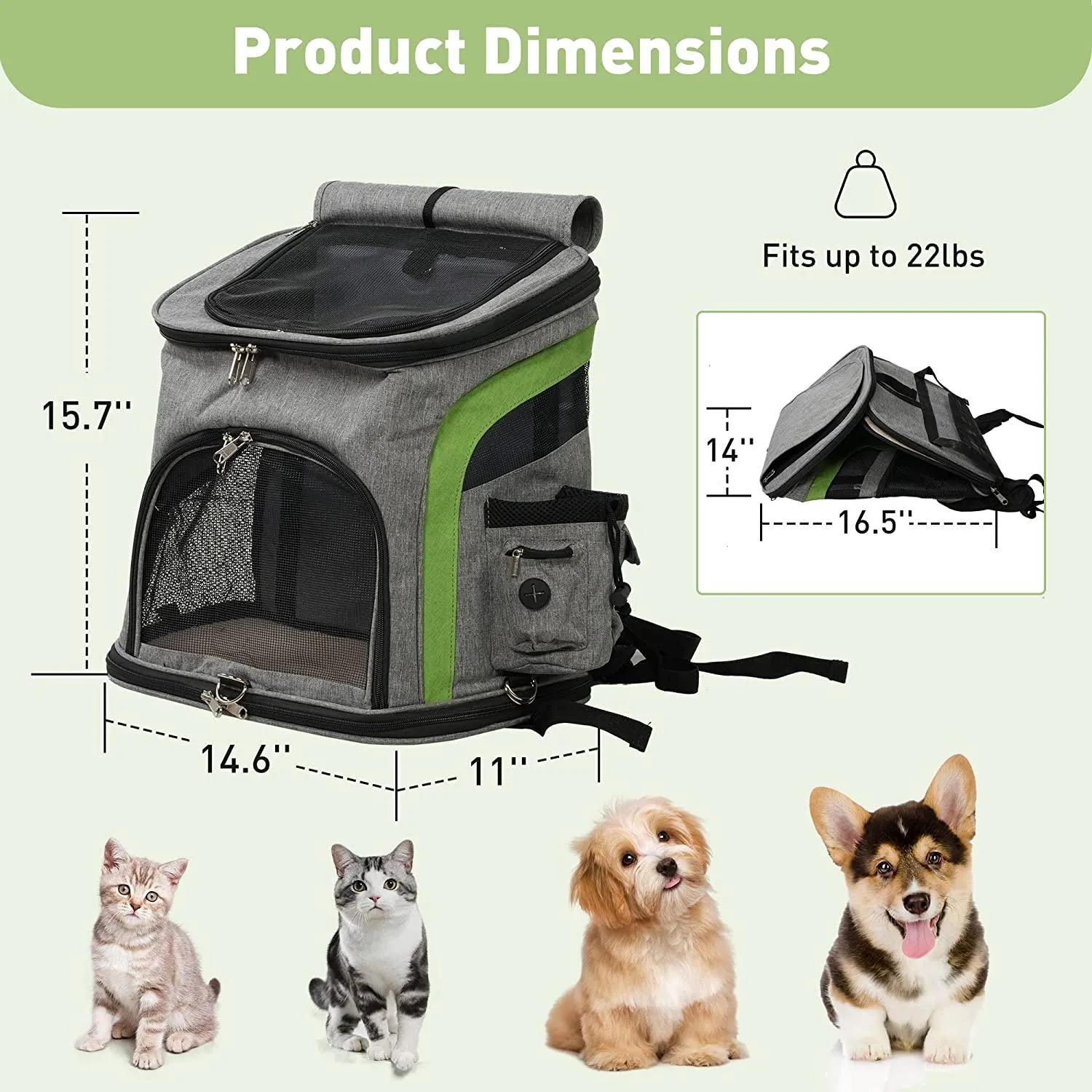 Cat Carrier Backpack, Airline Approved Pet Travel Carrier Bag with Safe Locking Zippers, Support Up to 22lbs