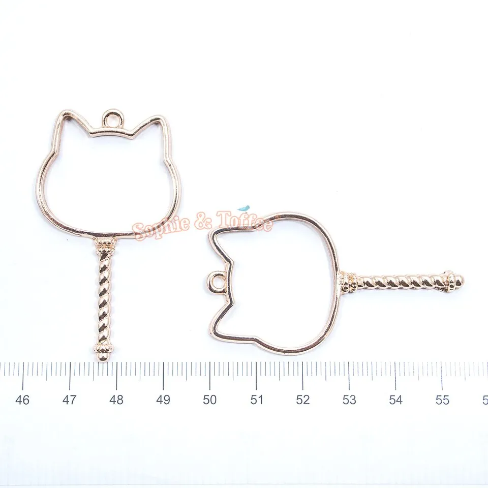 Cat Wand Open Bezel Gold Charm - 3 pieces