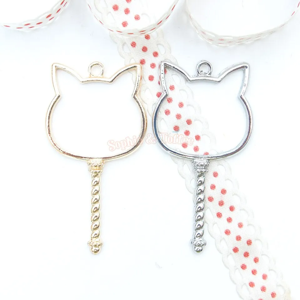 Cat Wand Open Bezel Gold Charm - 3 pieces