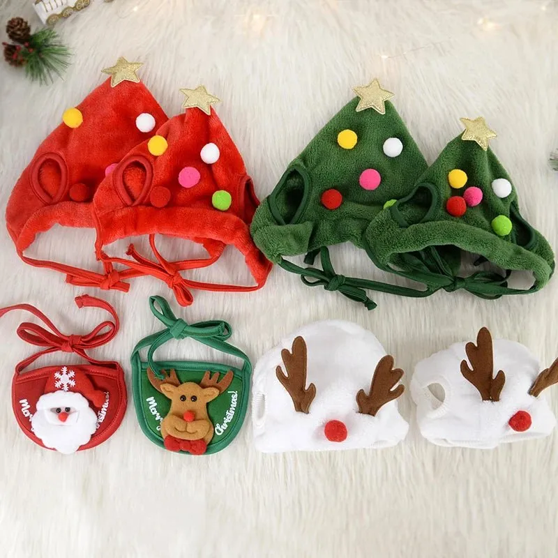 Christmas Hat & Bib Set for Pets – Festive Costume Accessories for Dogs and Cats