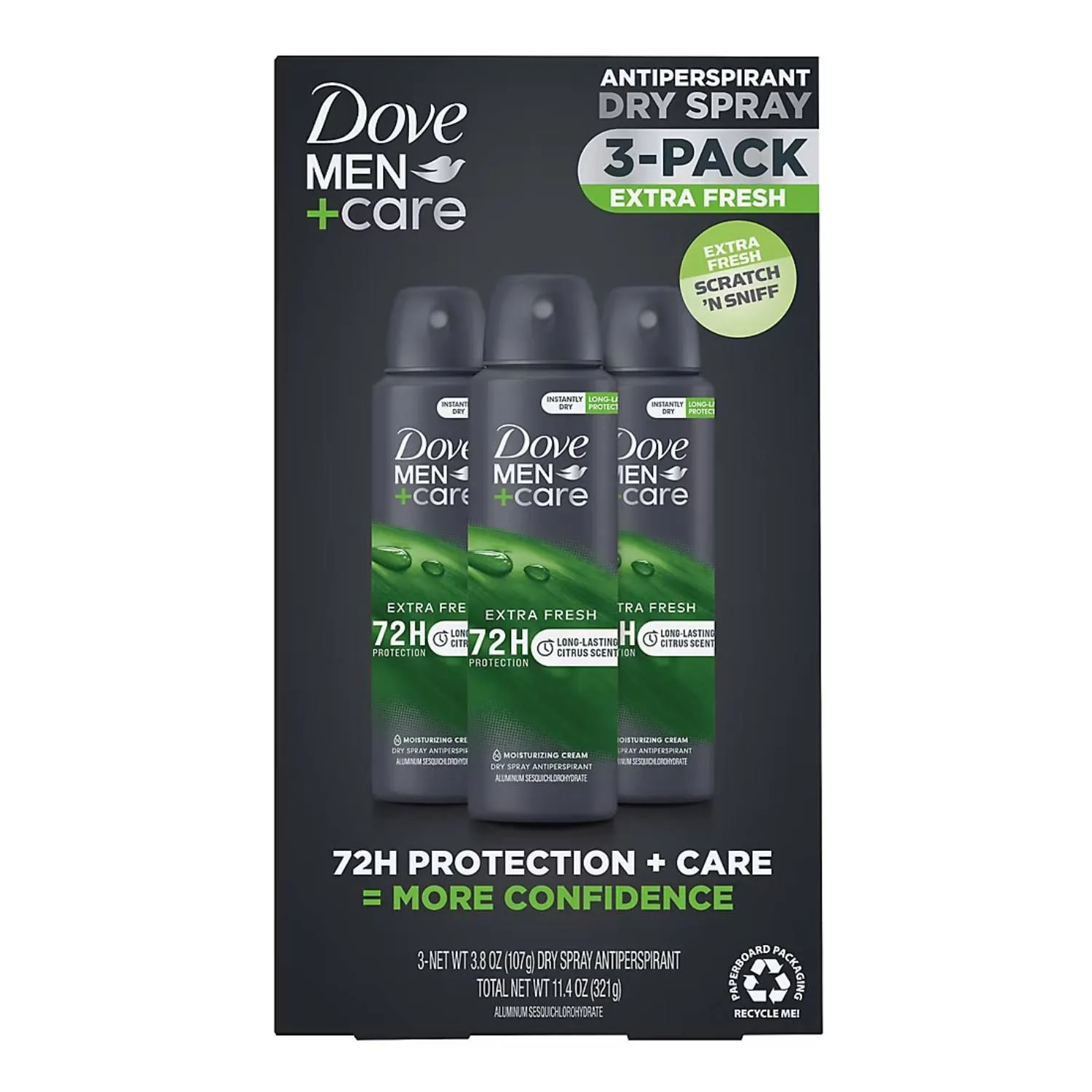 Dove Men Care - Antiperspirant Deodorant Dry Spray, Extra Fresh - 3.8 Oz - 3 Pack