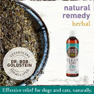 Earth Animal Herbal Topical Remedies Clean Ears Ear Wash for Dogs & Cats, 4 oz. Bottle