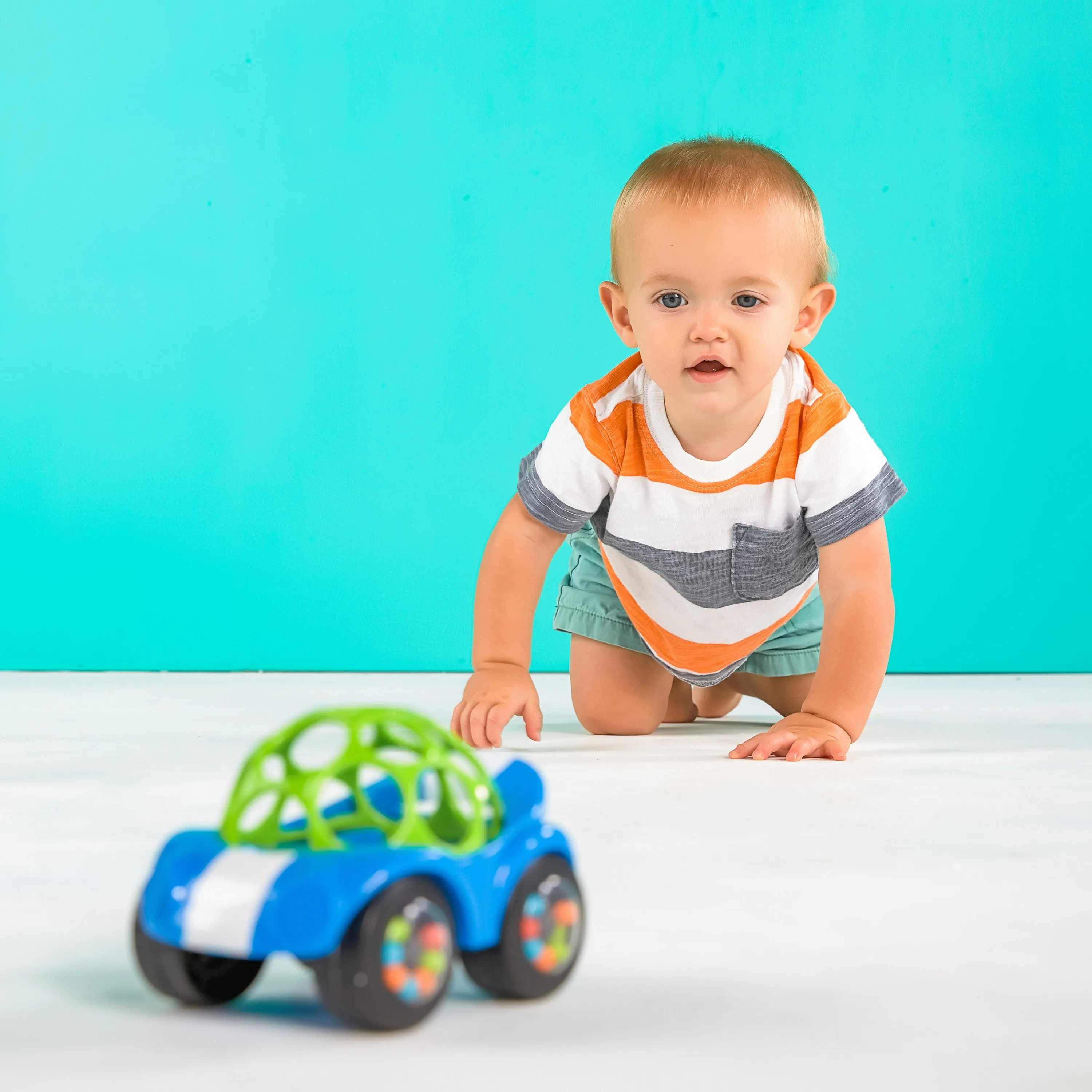 Oball Easy Grasp Rattle & Roll Toy Sports Car BPA-Free Infant Crawling Toy in Blue