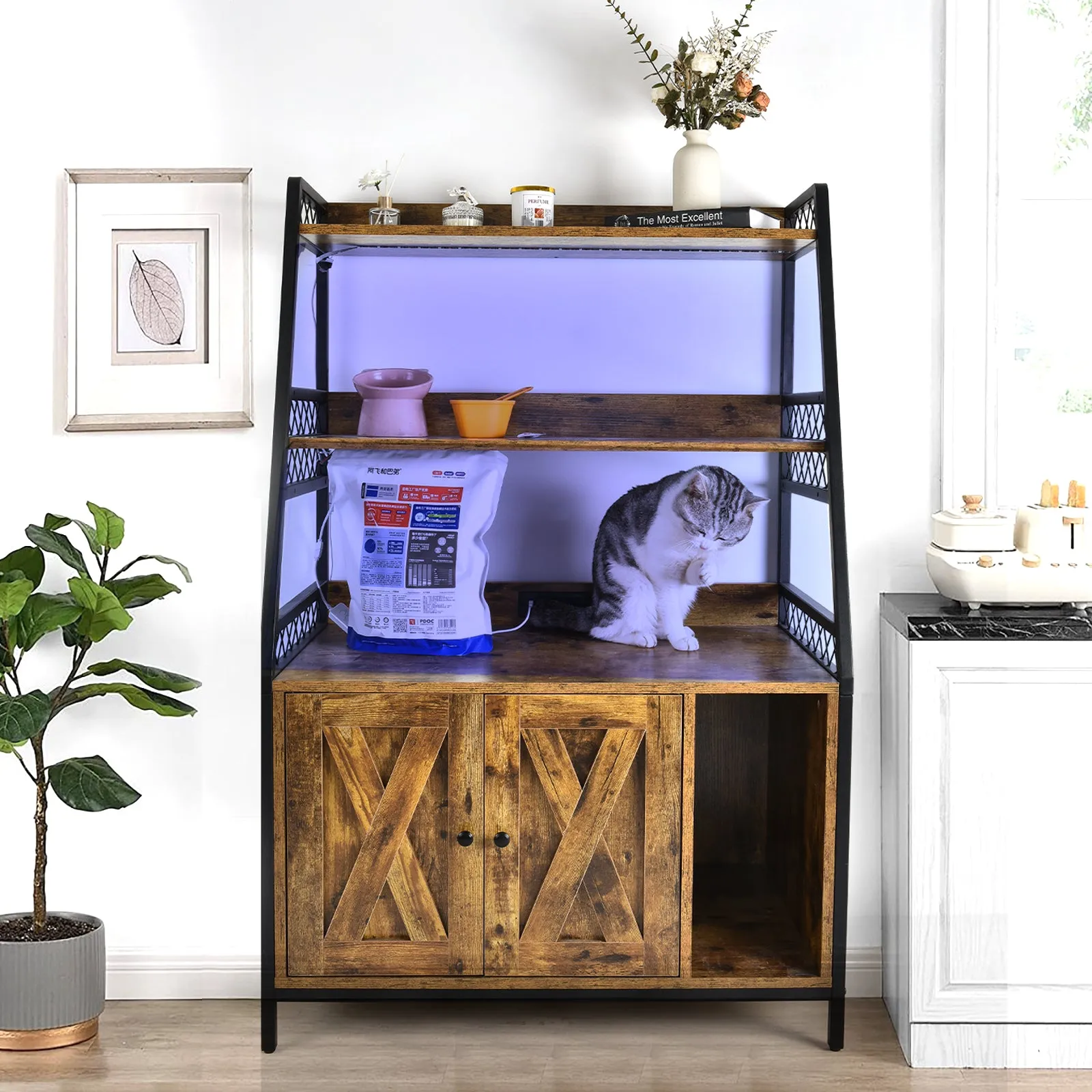 Orison Multifunctional Cat Enclosure and Storage Cabinet with RGB Lighting