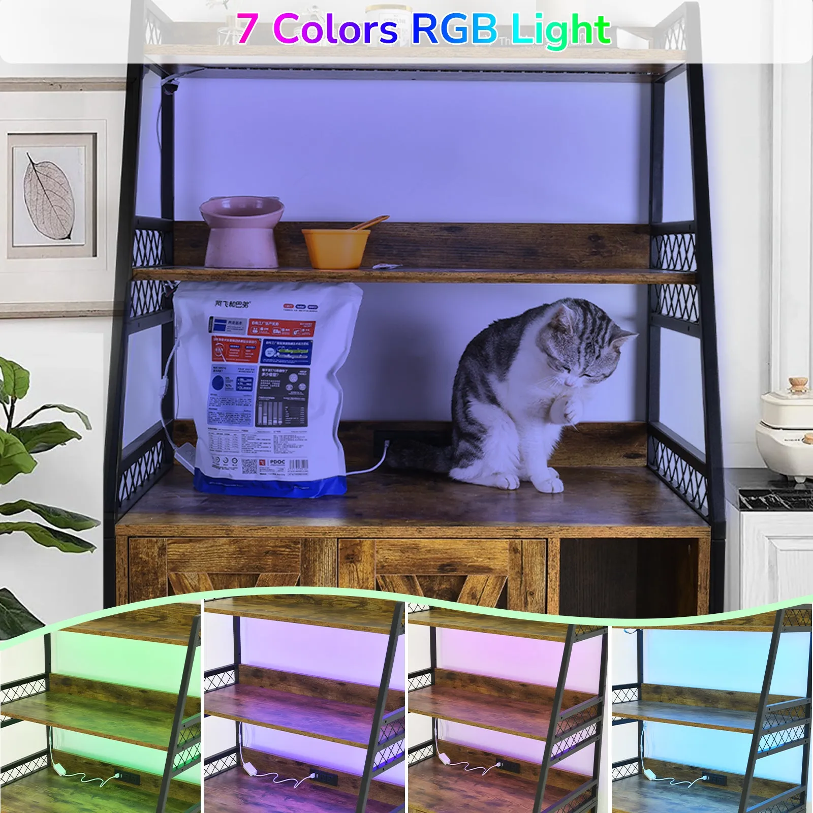 Orison Multifunctional Cat Enclosure and Storage Cabinet with RGB Lighting