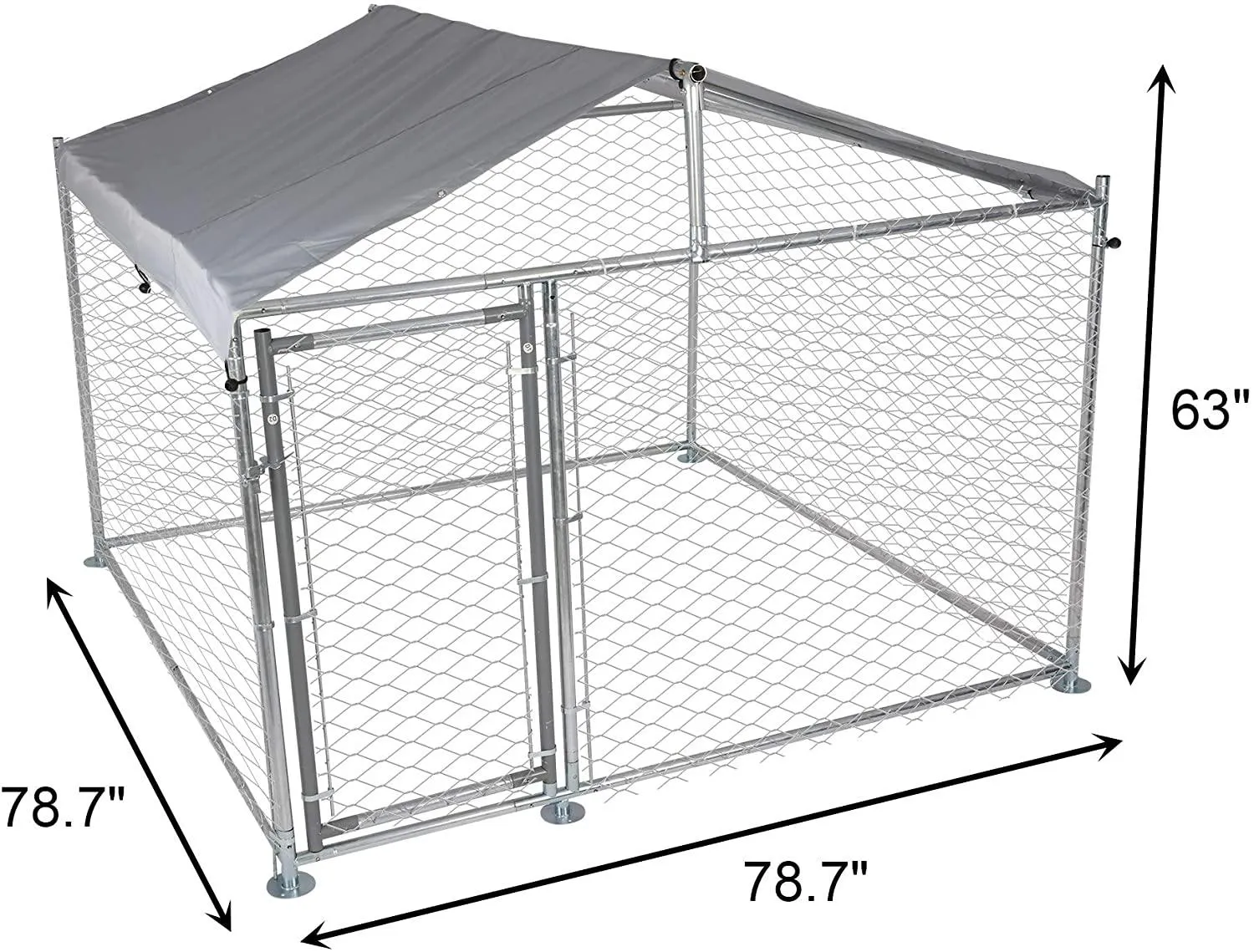 Outdoor Dog Kennel Galvanized Mesh Steel Dog Chain Link Fence Playpen with Cover 6.5x6.5x5ft