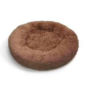 Pet Dog Bedding Warm Plush Round Comfortable Nest Sleeping kennel Coffee M 70cm