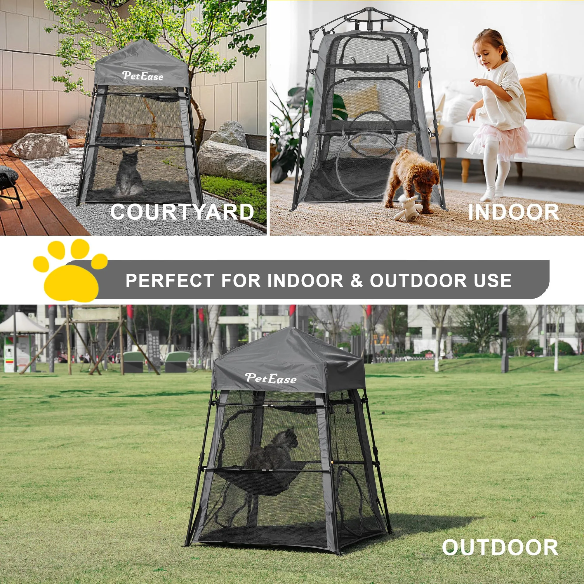 PETEASE Cat Tower Tent,Outdoor Patio Cat Enclosures with Breathable Mesh,Indoor Playpen Portable Exercise Tent