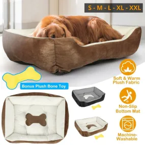 PETLAVISH™ Plush Dog/Cat Non-Slip Bed: S-XXL Cozy Fleece Cushion Mat Kennel w/ BONE Toy