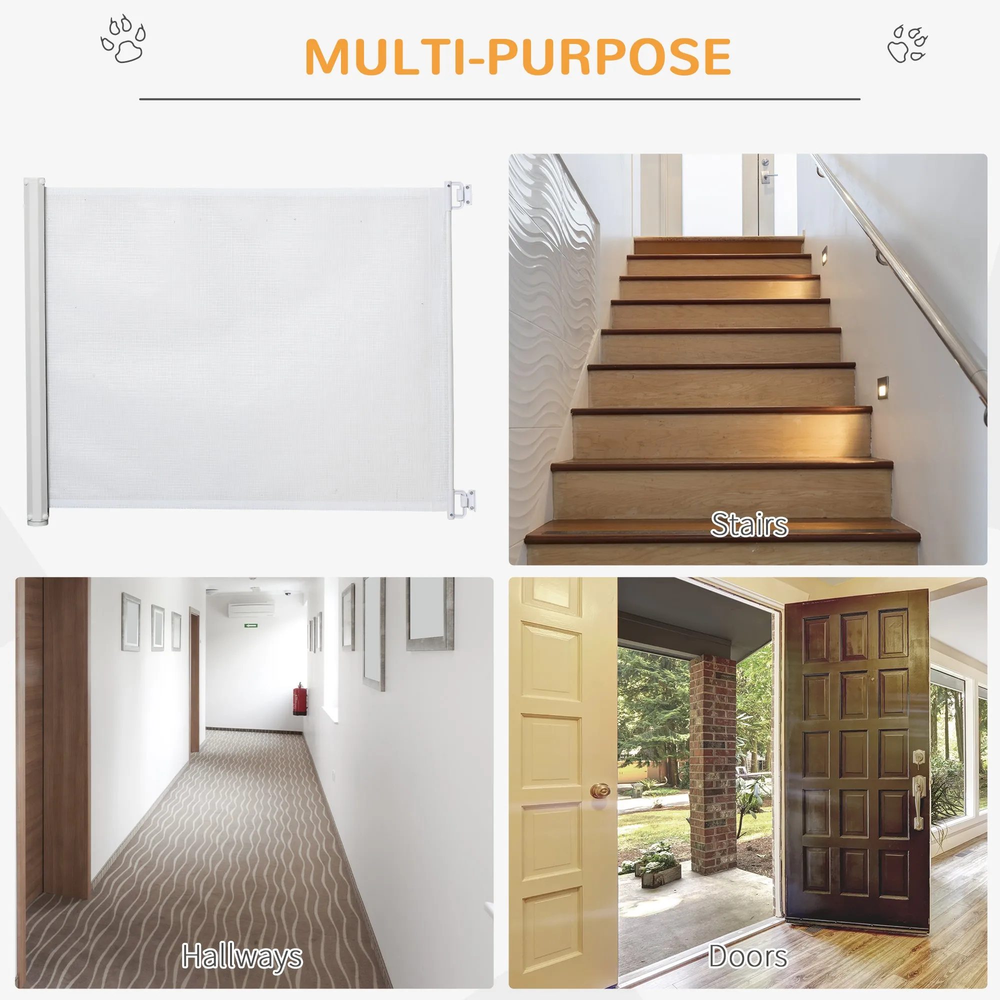 Retractable Stair Gate, 115 x 82.5 cm, White, Dog Pet Barrier for Doorway, Stair, Hallway