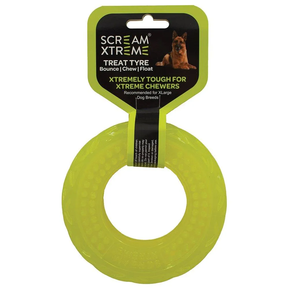 Scream Xtreme Treat Tyre Extra Large Green Dog Toy