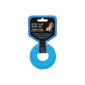 Scream Xtreme Treat Tyre Small Blue Dog Toy