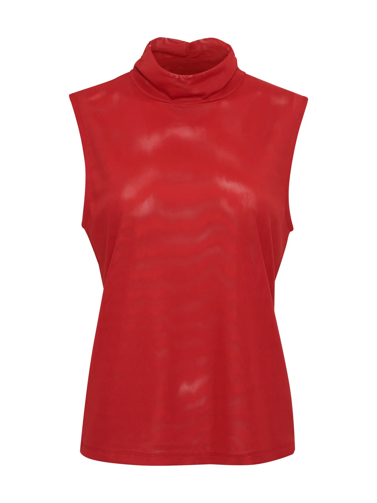 Shirred Neck Mesh Tank Cherry Red Inclusive Collection