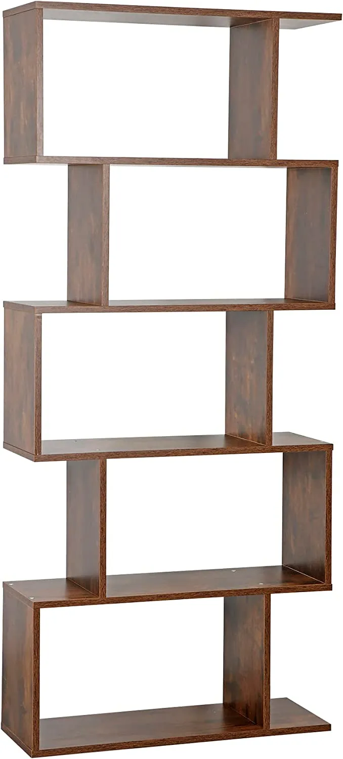 ZENY™ 5-Tier Bookshelf Geometric Bookcase Open Shelf Wooden Bookshleves, Brown