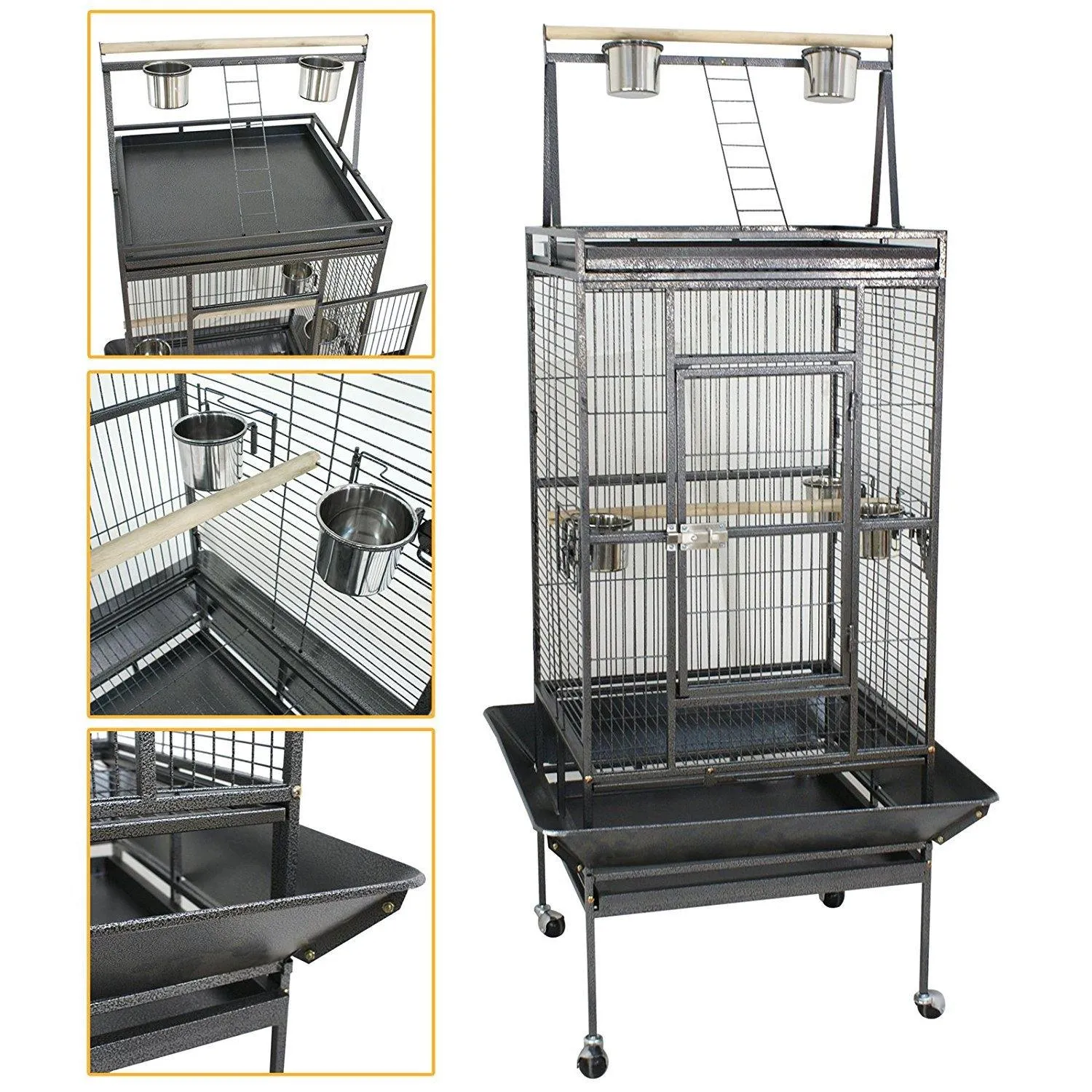 ZENY™ Large Parrot Bird Cage with Rolling Stand ,Black