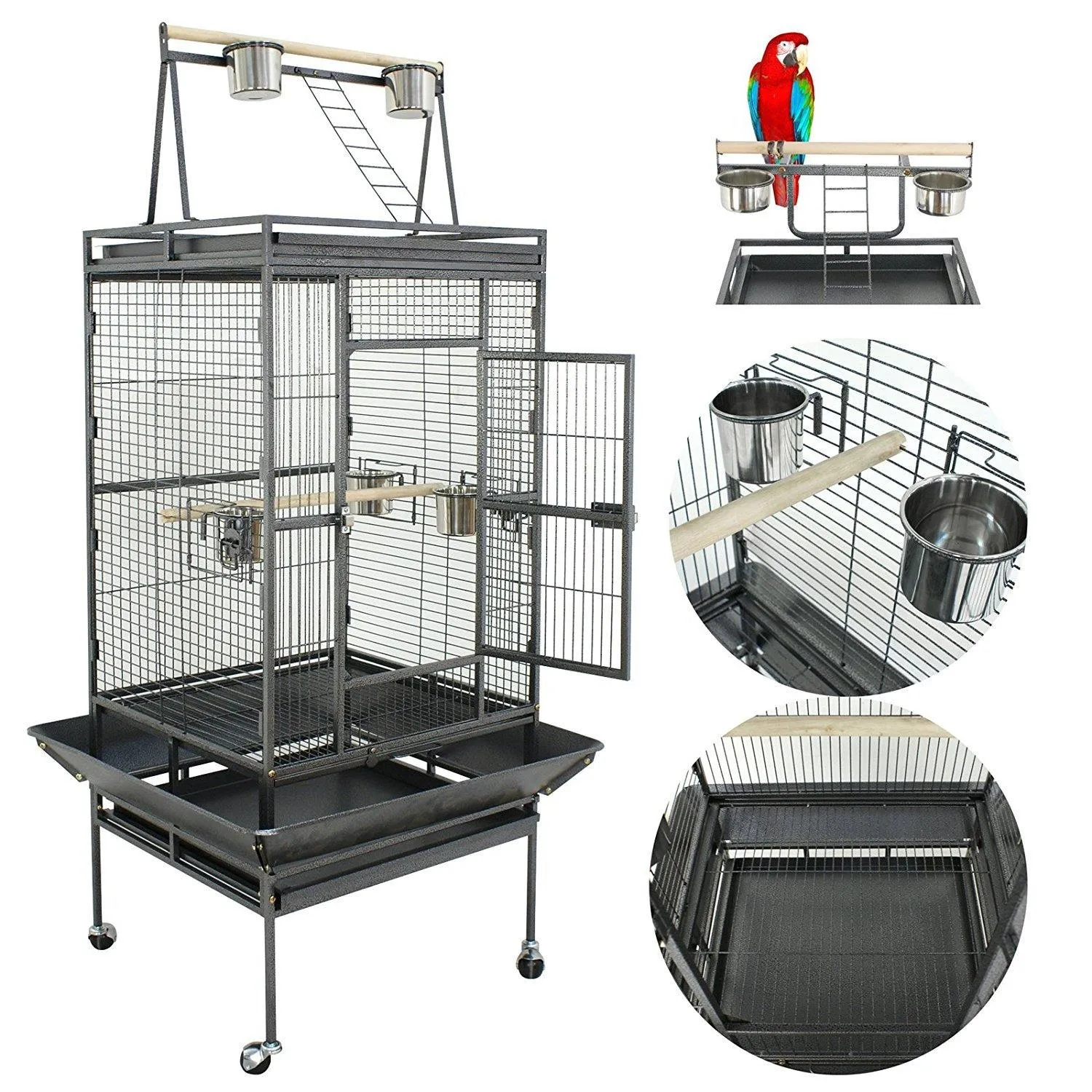 ZENY™ Large Parrot Bird Cage with Rolling Stand ,Black