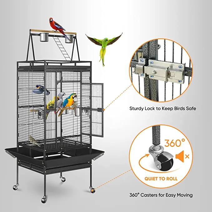 ZENY™ Large Parrot Bird Cage with Rolling Stand ,Black