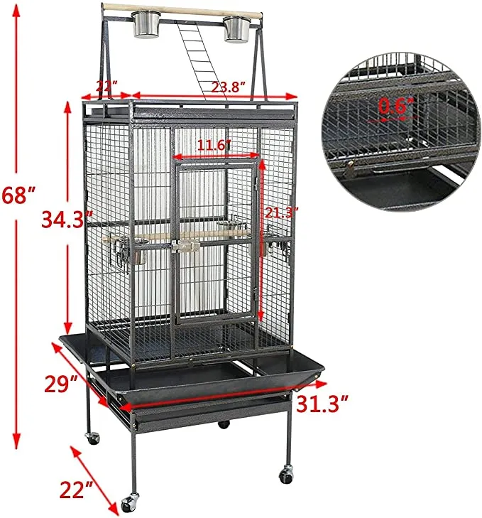 ZENY™ Large Parrot Bird Cage with Rolling Stand ,Black