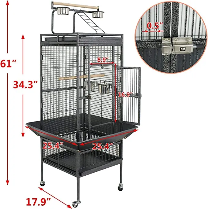 ZENY™ Large Parrot Bird Cage with Rolling Stand ,Black